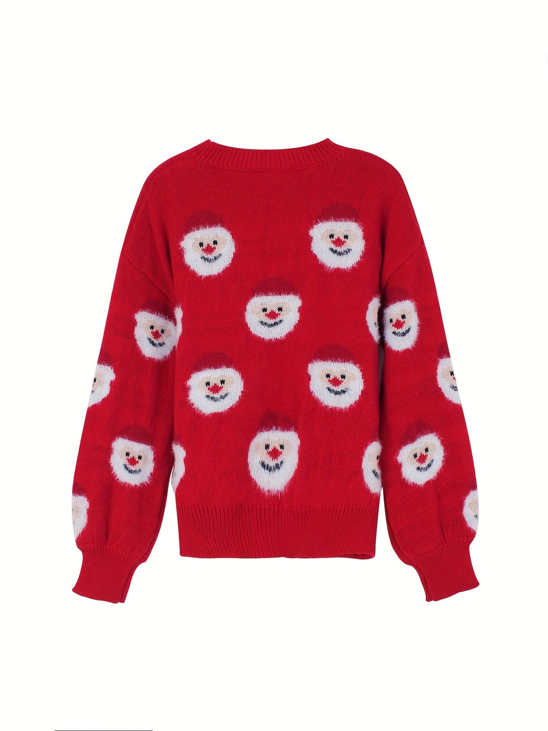 Cozy Red Santa Print Christmas Tacky Sweater for Women with Crew Neck Long Sleeve Oversized Knit Style