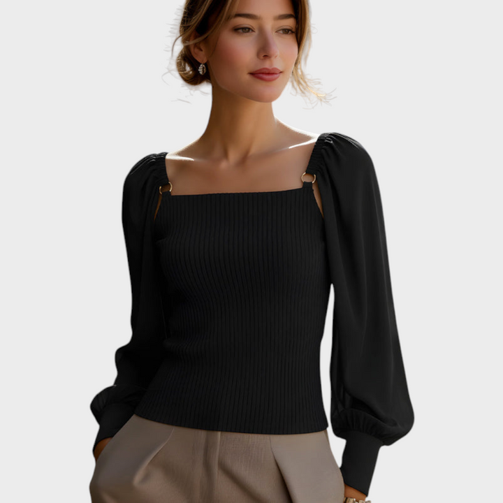 Farrah | Loose Knit Top with Satin Balloon Sleeves