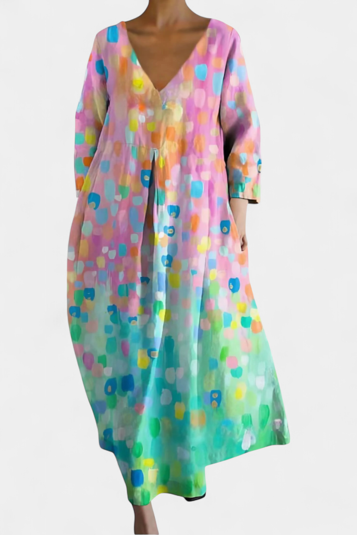 Anne Abito Lungo Multicolore con Scollo a V