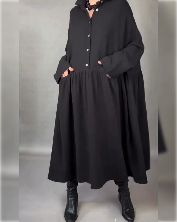 Plus size A-line dress with button collar
