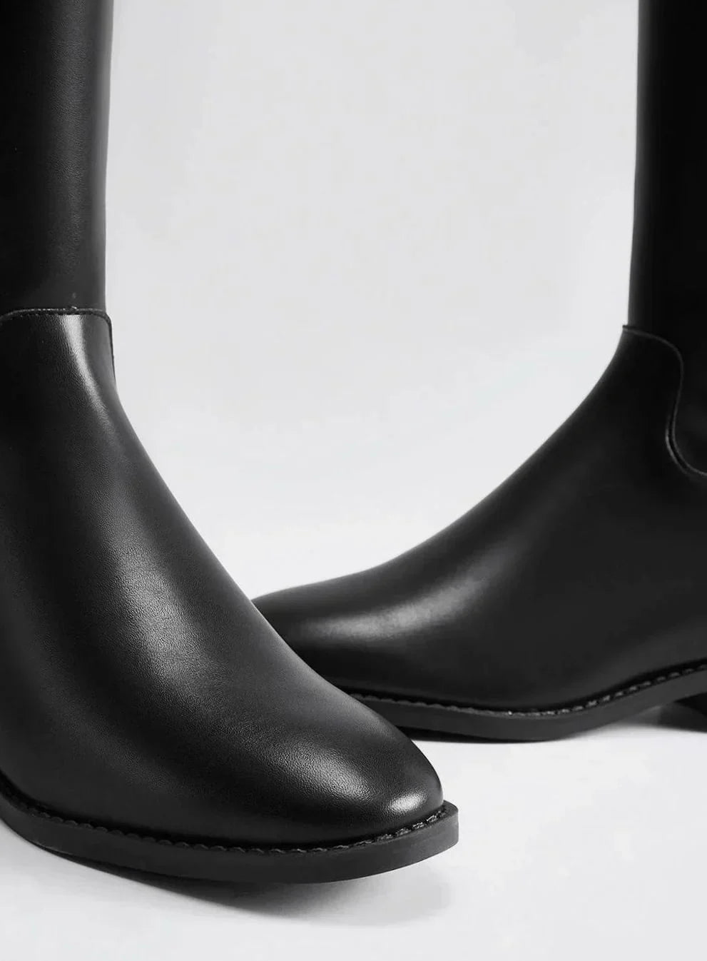 Black Knee High Boots for Women – Flat Pointed Toe Tall Boots with Buckle Strap and Side Zip, Fall Riding Boots