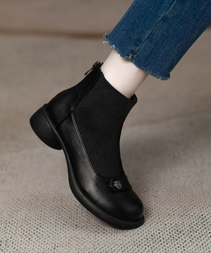 Sock Ankle Boots for Women – Black Heeled Booties with Back Zip, Optional Warm Fleece Lining, Fall and Winter Boots