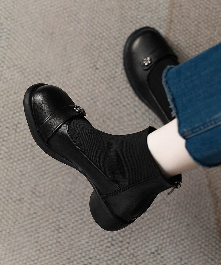 Sock Ankle Boots for Women – Black Heeled Booties with Back Zip, Optional Warm Fleece Lining, Fall and Winter Boots