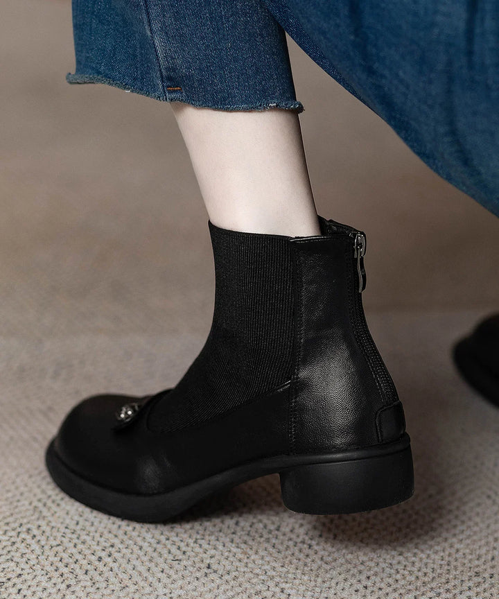 Sock Ankle Boots for Women – Black Heeled Booties with Back Zip, Optional Warm Fleece Lining, Fall and Winter Boots