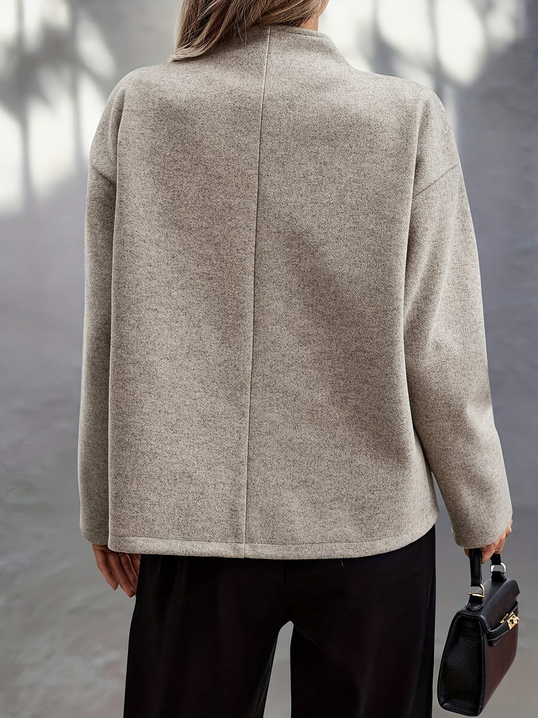 Elegant Apricot Wool Pea Coat for Women with Stand Collar Long Sleeve Double Breasted Oversized Style
