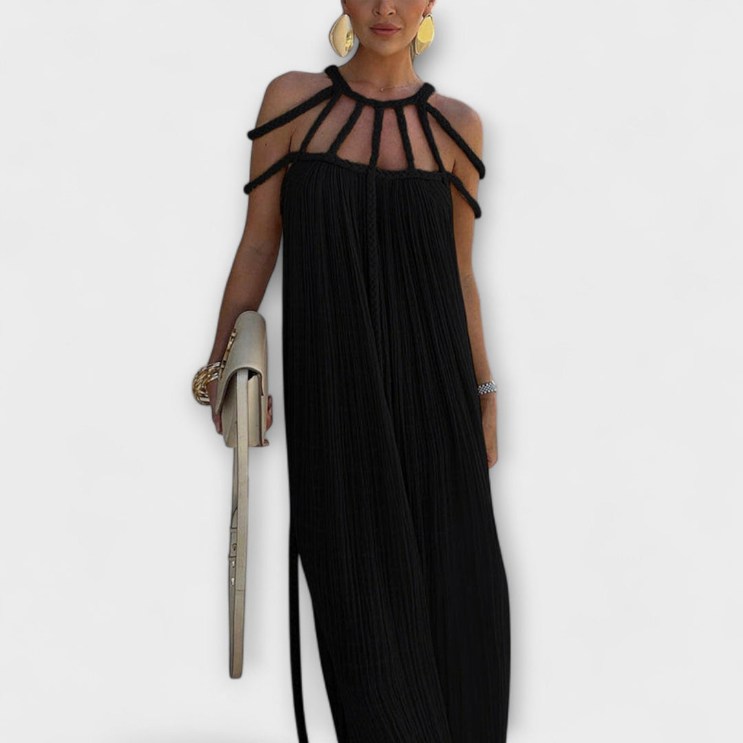 Briar - Maxi Abito Chic in Misto Lino con Spalline Drappeggiate