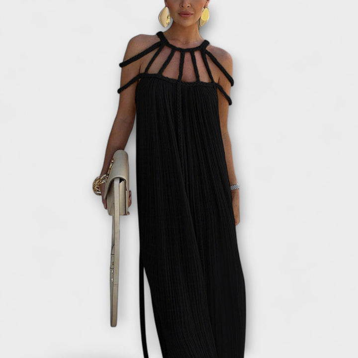 Briar - Maxi Abito Chic in Misto Lino con Spalline Drappeggiate