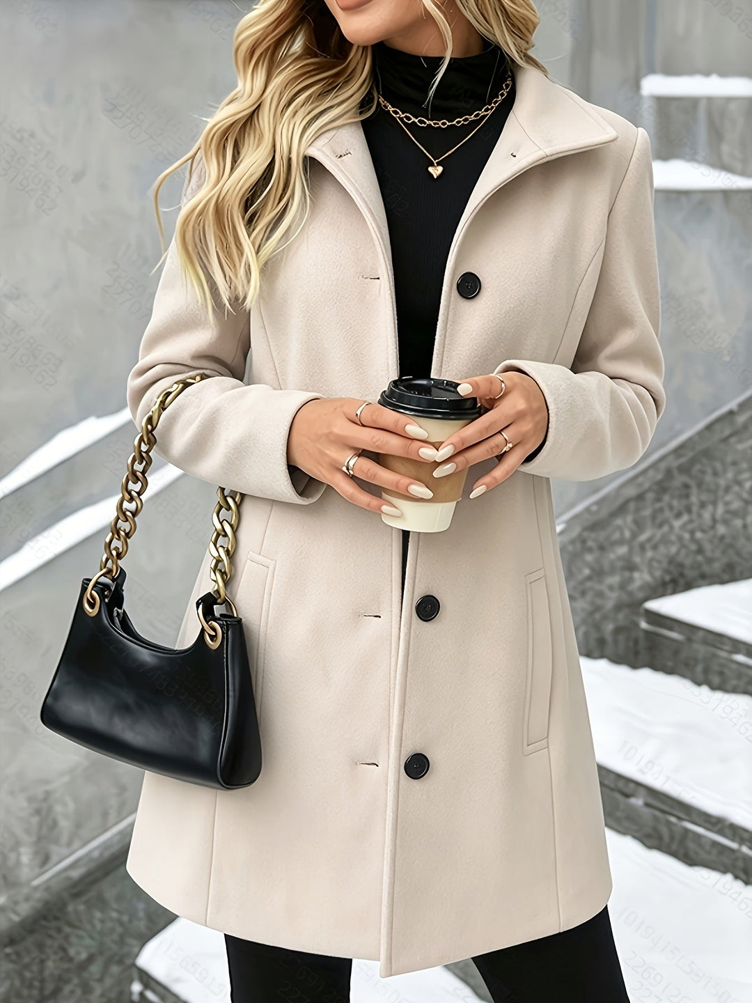 Elegant Wool Coat for Women with Notch Collar Single Breasted Longline Style