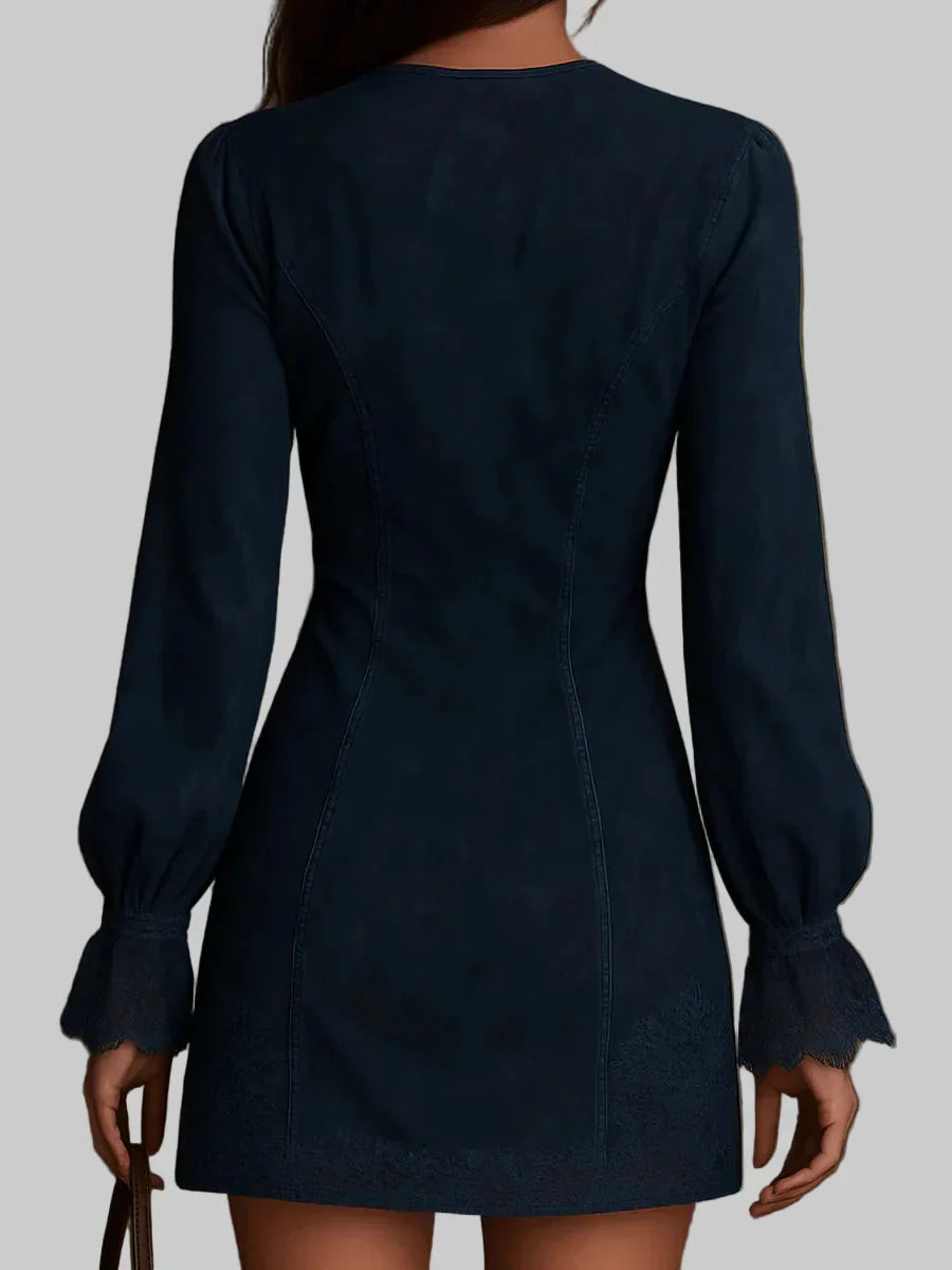Jasmine – Miniabito in camoscio blu con pizzo