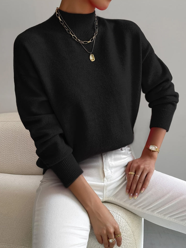 Comfortable Knit Sweater for Women with Mock Neck Long Sleeve Relaxed Oversized Style