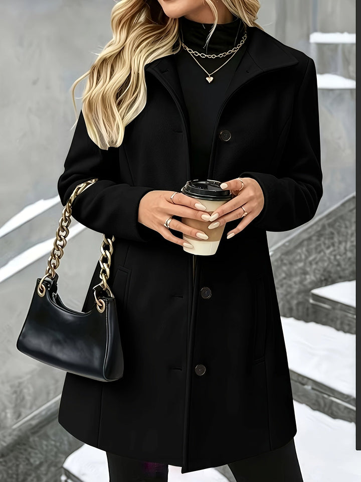 Elegant Wool Coat for Women with Notch Collar Single Breasted Longline Style
