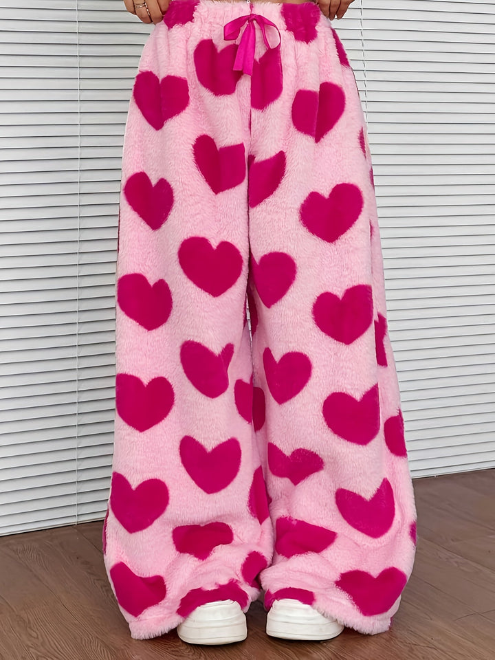 Cozy Plaid Plush Sweatpants for Women with Drawstring Waist Wide Leg Fleece Lounge Style