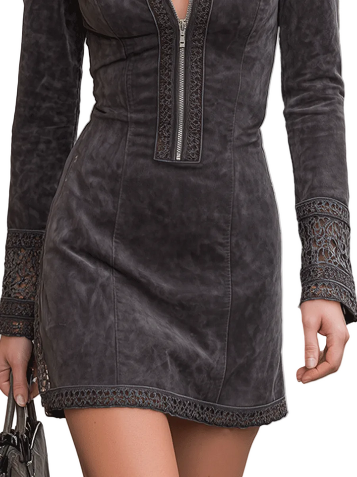 Mini-robe en daim zippée devant