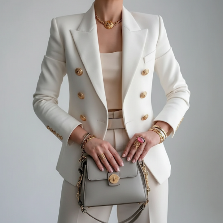 Blazer doppiopetto elegante da donna con revers a intaglio a maniche lunghe e bottoni dorati