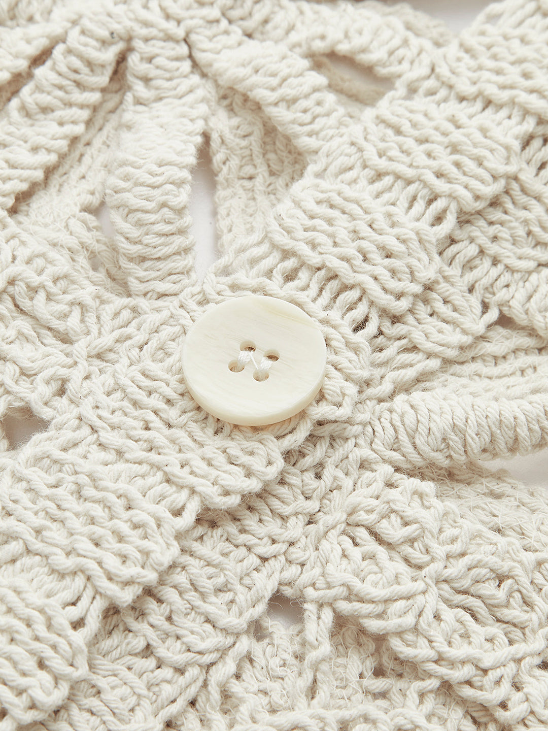 Effortless Beige Crochet Cardigan for Women with V Neck Long Sleeve Button Front Bohemian Style
