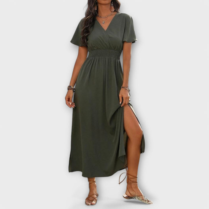 Heather - Robe bohème élégante avec col en V et manches longues