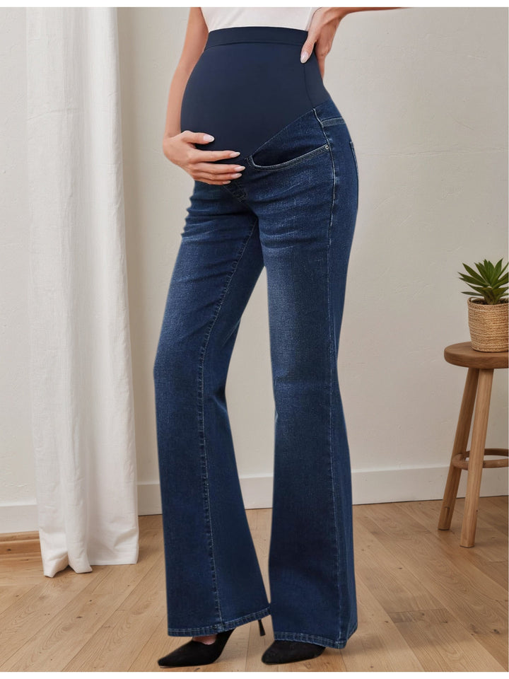 Effortless Denim Maternity Jeans for Women with Belly Panel Flare Leg Stretch Casual Style