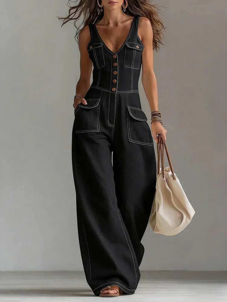 Tuta Lunga in Denim a Gamba Larga - Completo Intero Casual