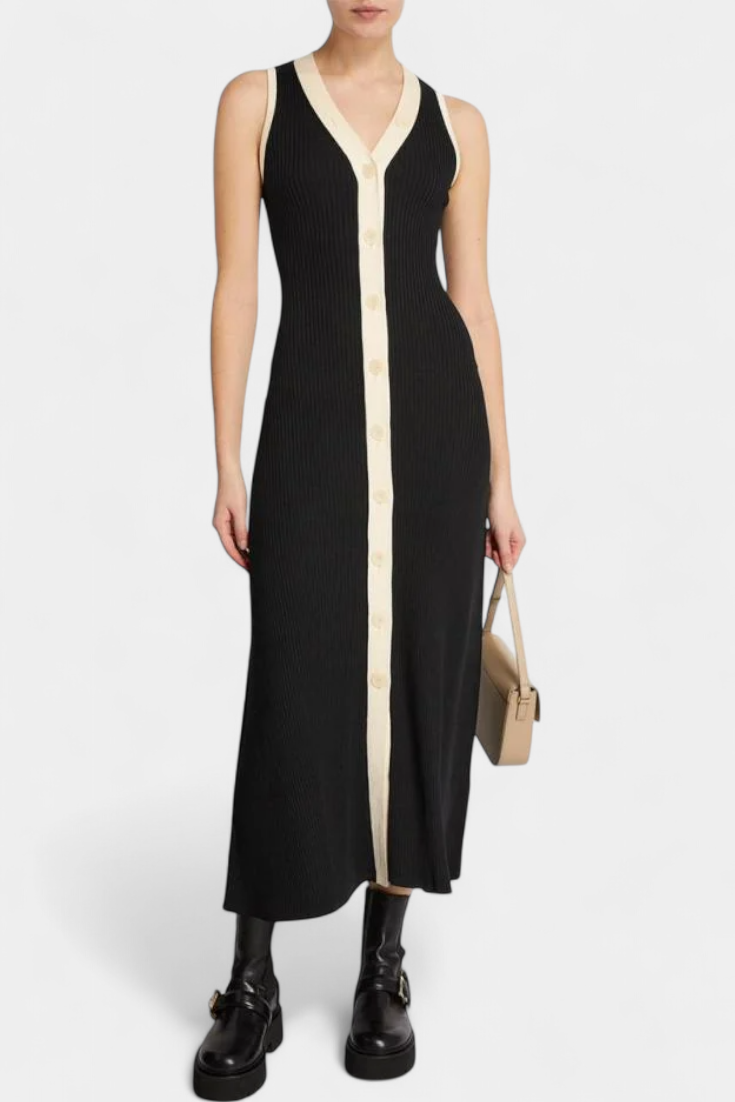 Vestito in maglia senza maniche Brielle con scollo a V e bottoni a contrasto