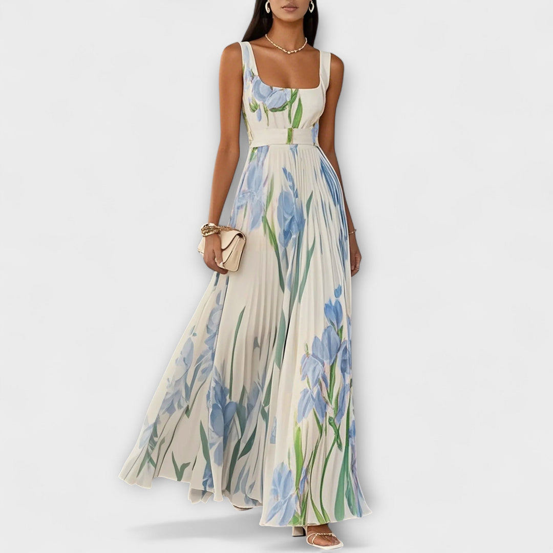 Vestito lungo in chiffon floreale drappeggiato