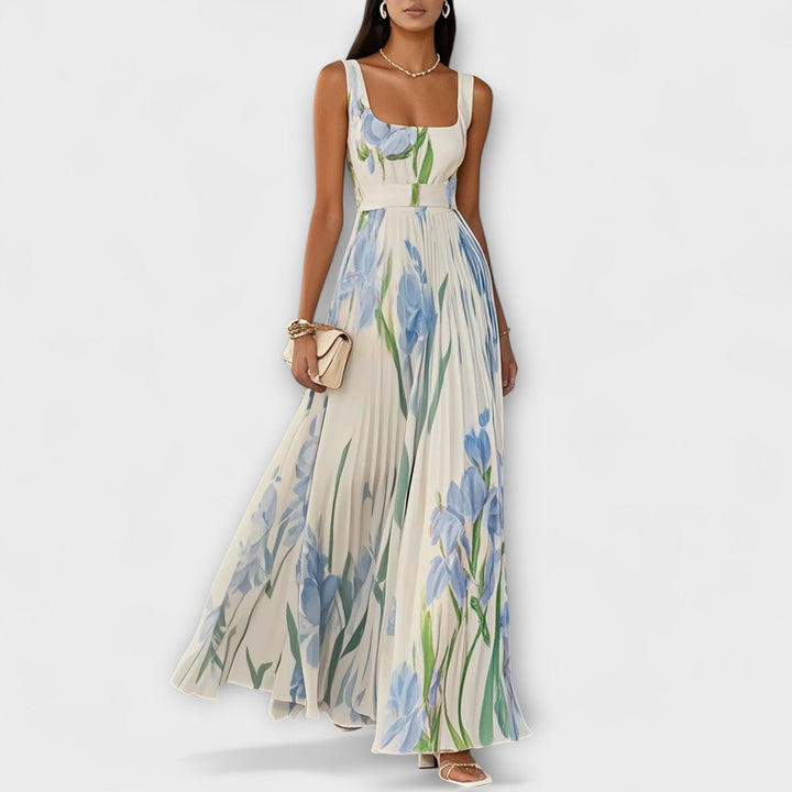 Vestito lungo in chiffon floreale drappeggiato