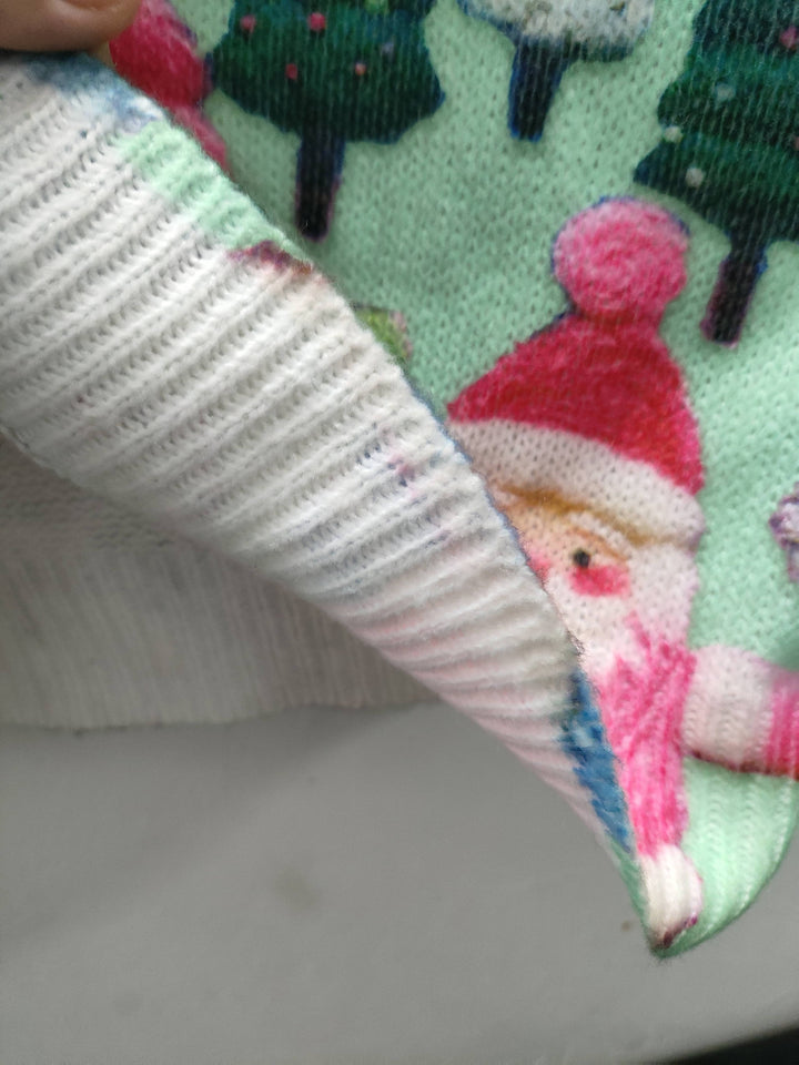 Cozy Christmas Tacky Sweater for Women with Crew Neck Long Sleeve Santa Print Oversized Knit Style