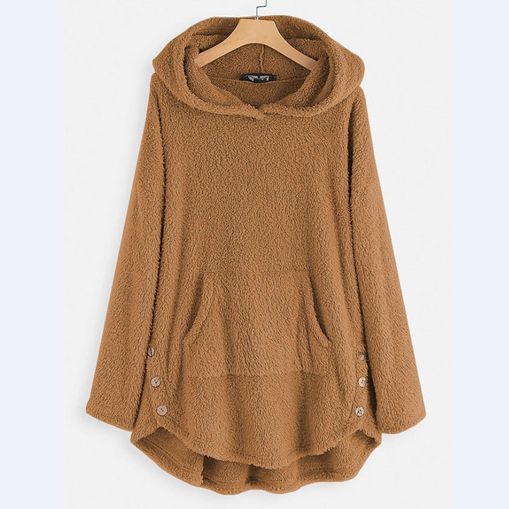 Comfortable Cat Print Fleece Sweatshirt for Women with Hooded Long Sleeve High Low Oversized Casual Style