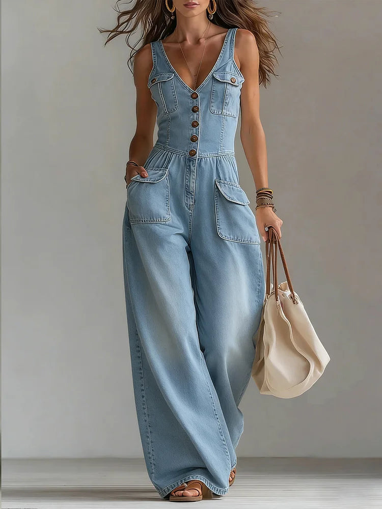 Tuta Lunga in Denim a Gamba Larga - Completo Intero Casual