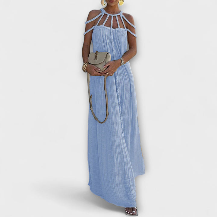 Briar - Maxi Abito Chic in Misto Lino con Spalline Drappeggiate