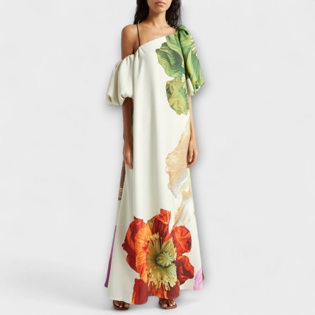 Melody - Robe longue asymétrique à fleurs