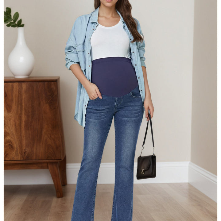 Effortless Denim Maternity Jeans for Women with Belly Panel Flare Leg Stretch Casual Style