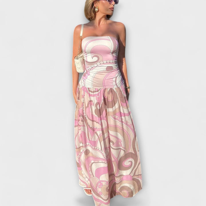 Tatum - Superbe robe longue bustier pastel