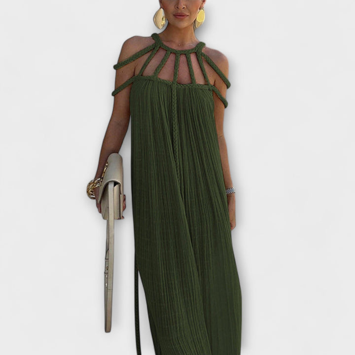 Briar - Maxi Abito Chic in Misto Lino con Spalline Drappeggiate
