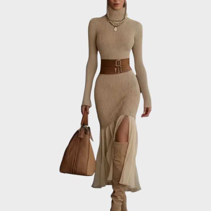 Florentina | Abito Elegante in Maglia a Collo Alto