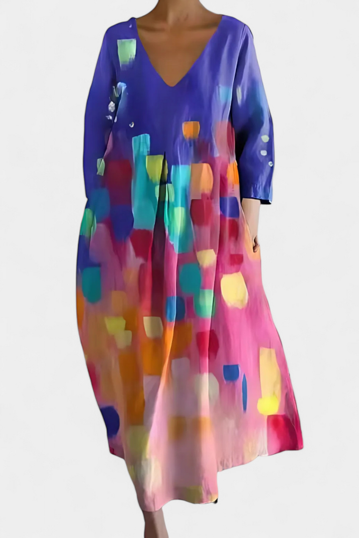 Anne Abito Lungo Multicolore con Scollo a V