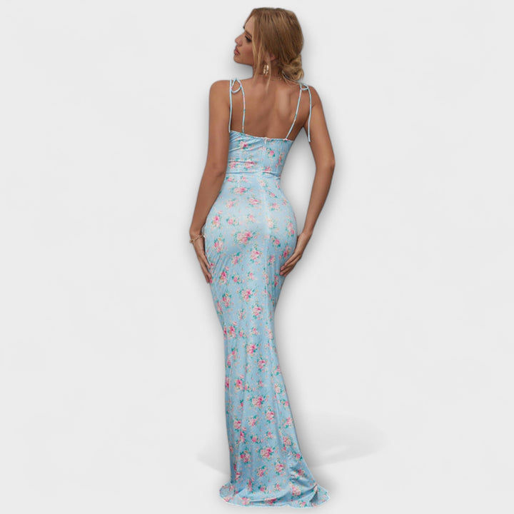 Thalia - Abito da ballo con stampa floreale e spalline annodate