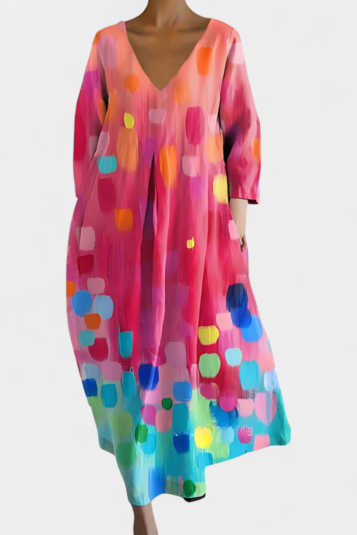 Anne Abito Lungo Multicolore con Scollo a V