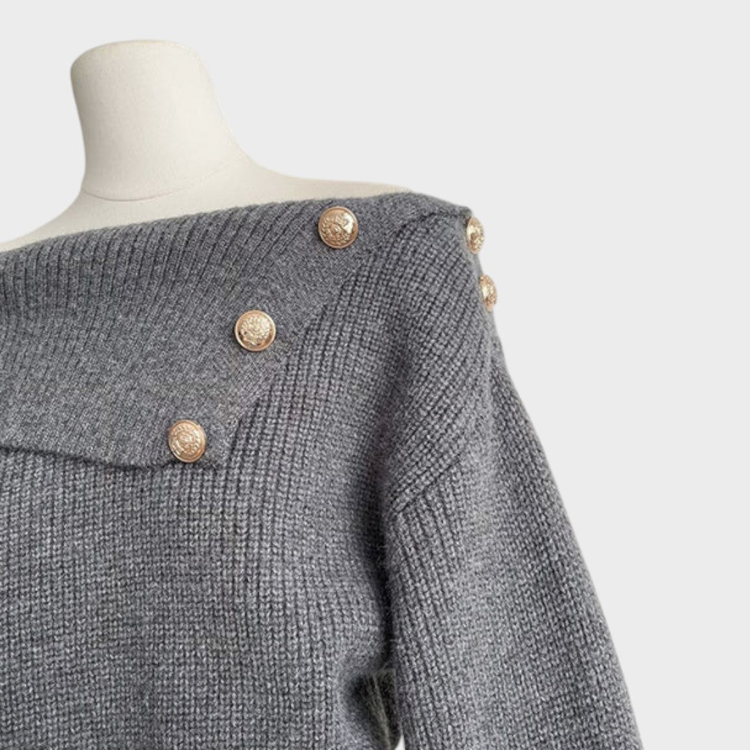 Chrisanthi | Robe mode avec bouton, encolure en V, manches chauve-souris