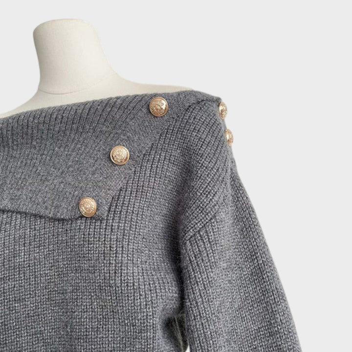 Chrisanthi | Robe mode avec bouton, encolure en V, manches chauve-souris