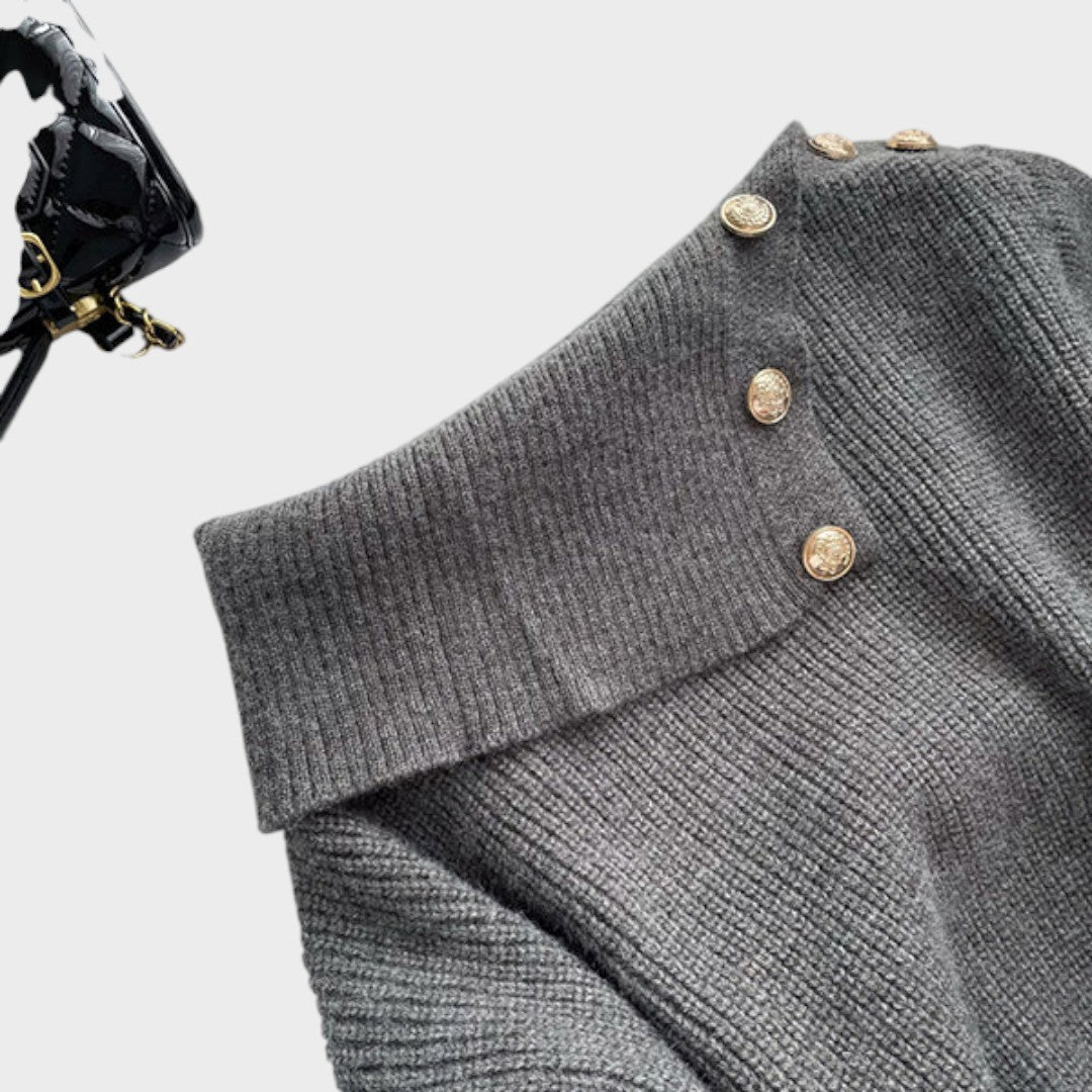 Chrisanthi | Robe mode avec bouton, encolure en V, manches chauve-souris