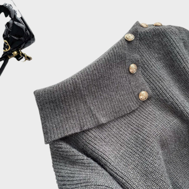 Chrisanthi | Robe mode avec bouton, encolure en V, manches chauve-souris