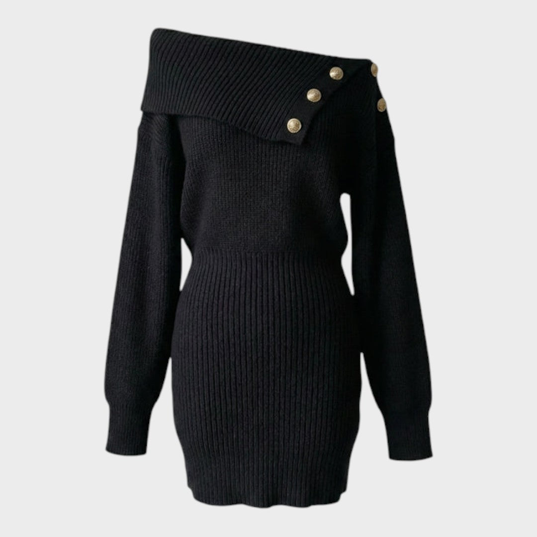 Chrisanthi | Robe mode avec bouton, encolure en V, manches chauve-souris