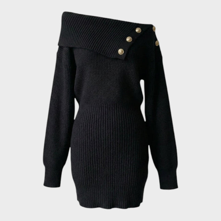 Chrisanthi | Robe mode avec bouton, encolure en V, manches chauve-souris