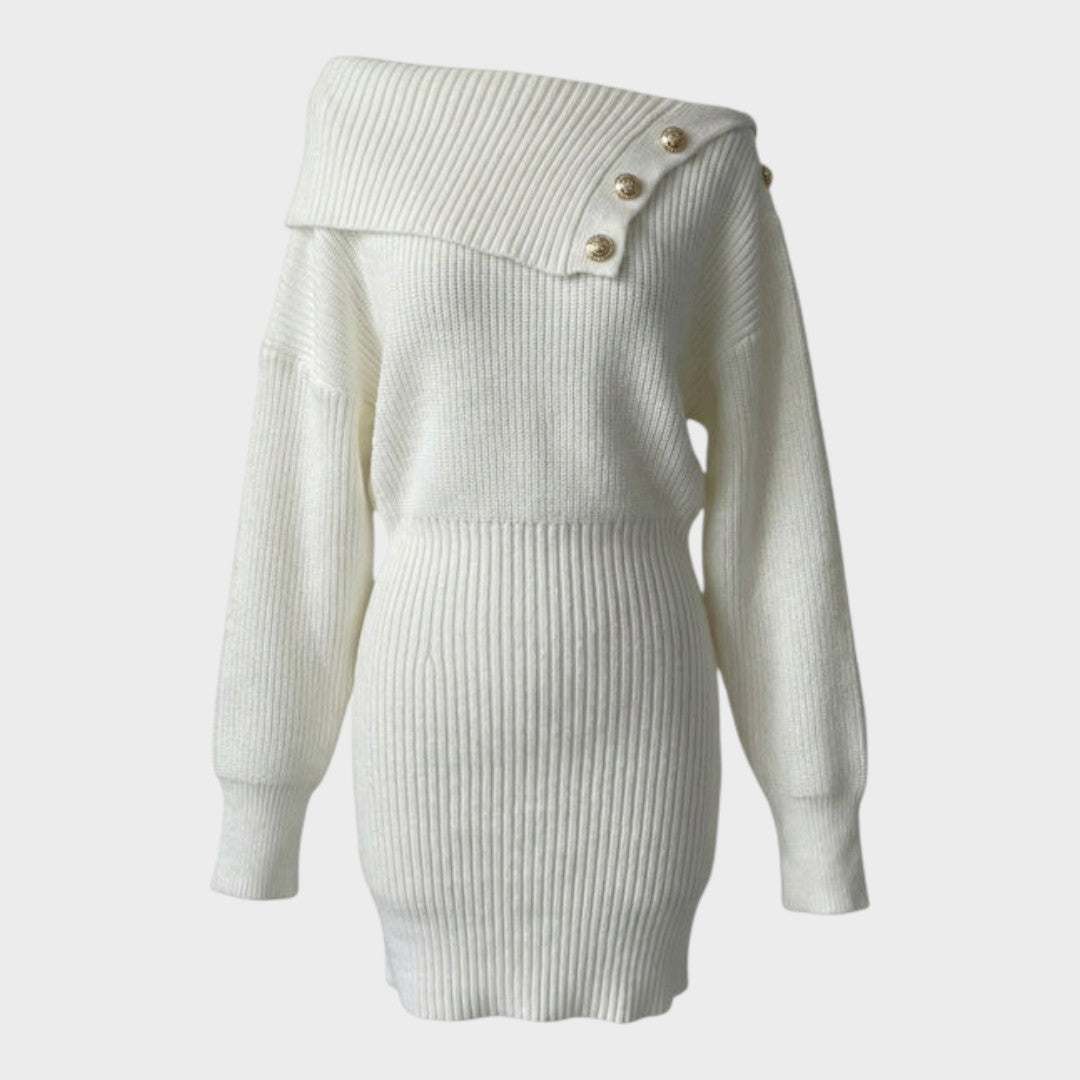 Chrisanthi | Robe mode avec bouton, encolure en V, manches chauve-souris
