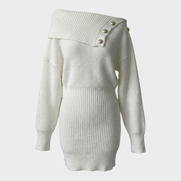 Chrisanthi | Robe mode avec bouton, encolure en V, manches chauve-souris