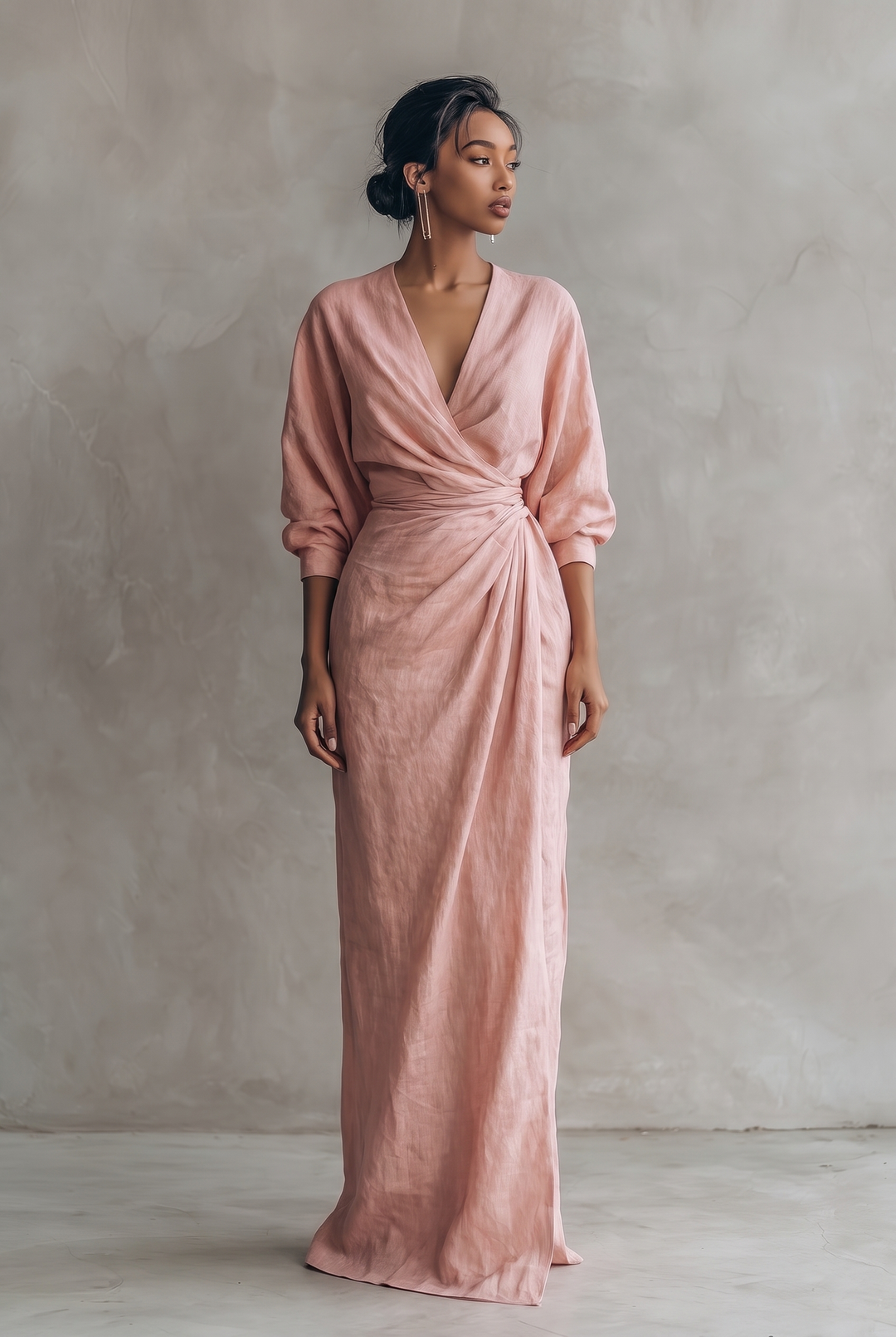 Women's Minimalist V-neck Linen Blend Maxi Dress