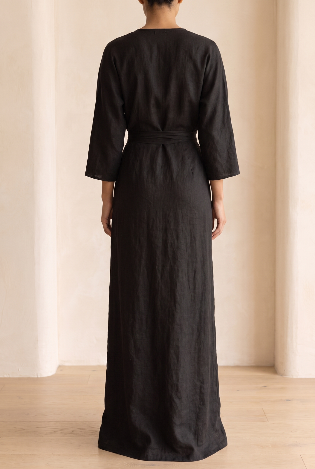 Women's Minimalist V-neck Linen Blend Maxi Dress