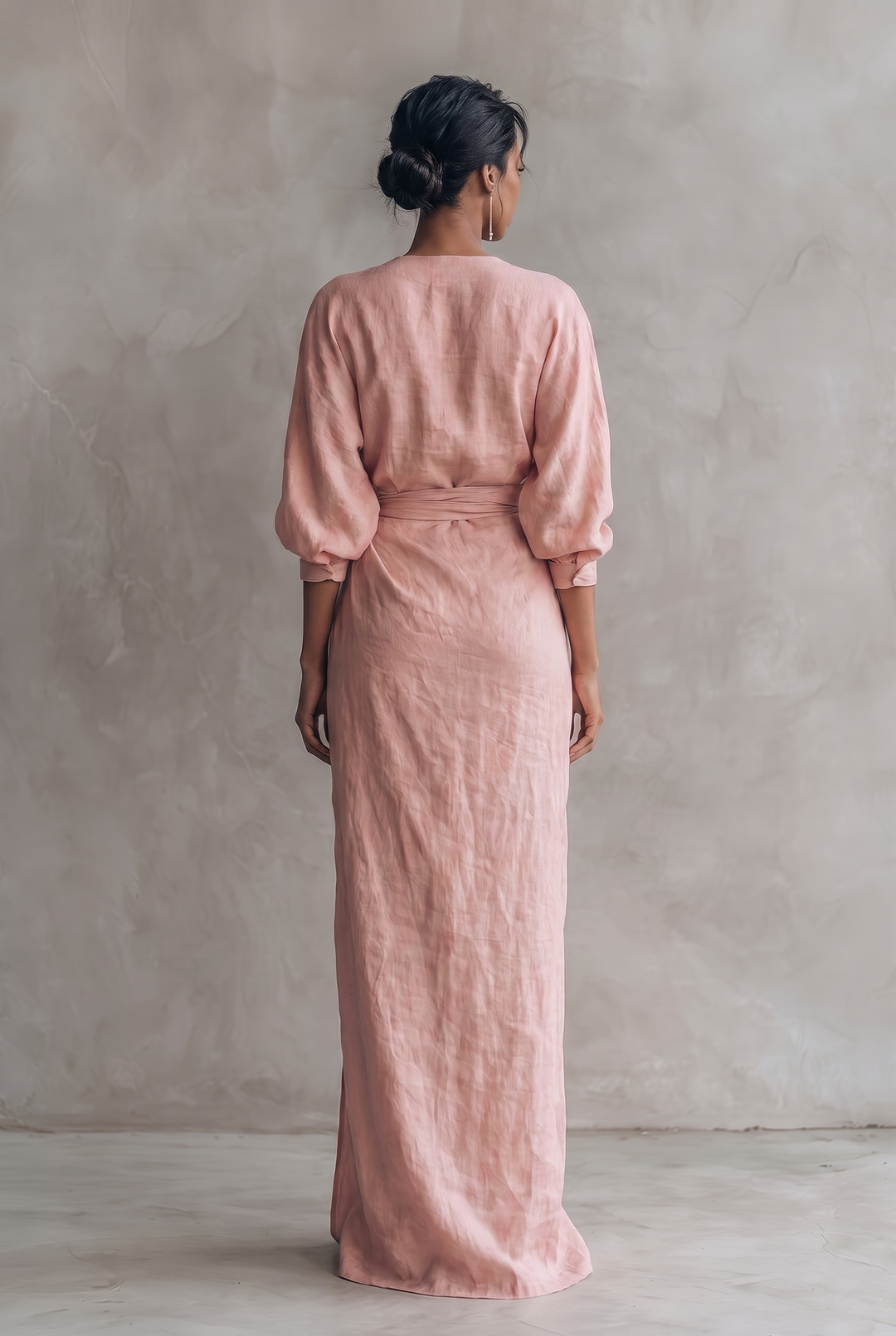 Women's Minimalist V-neck Linen Blend Maxi Dress