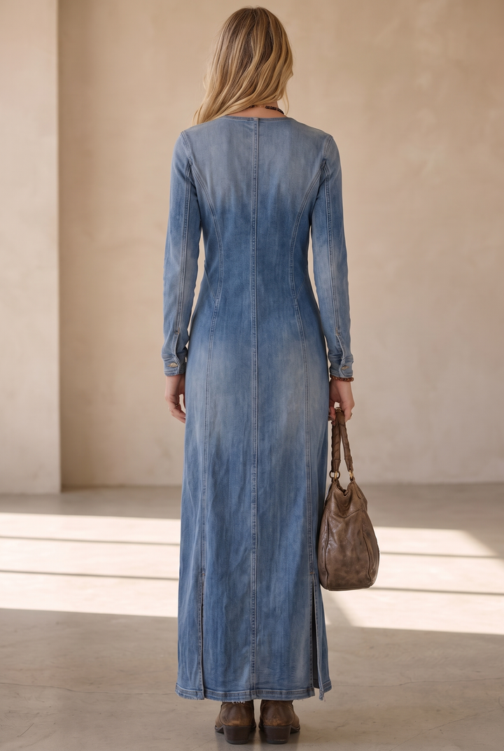 Agape Denim V-neck Maxi - back