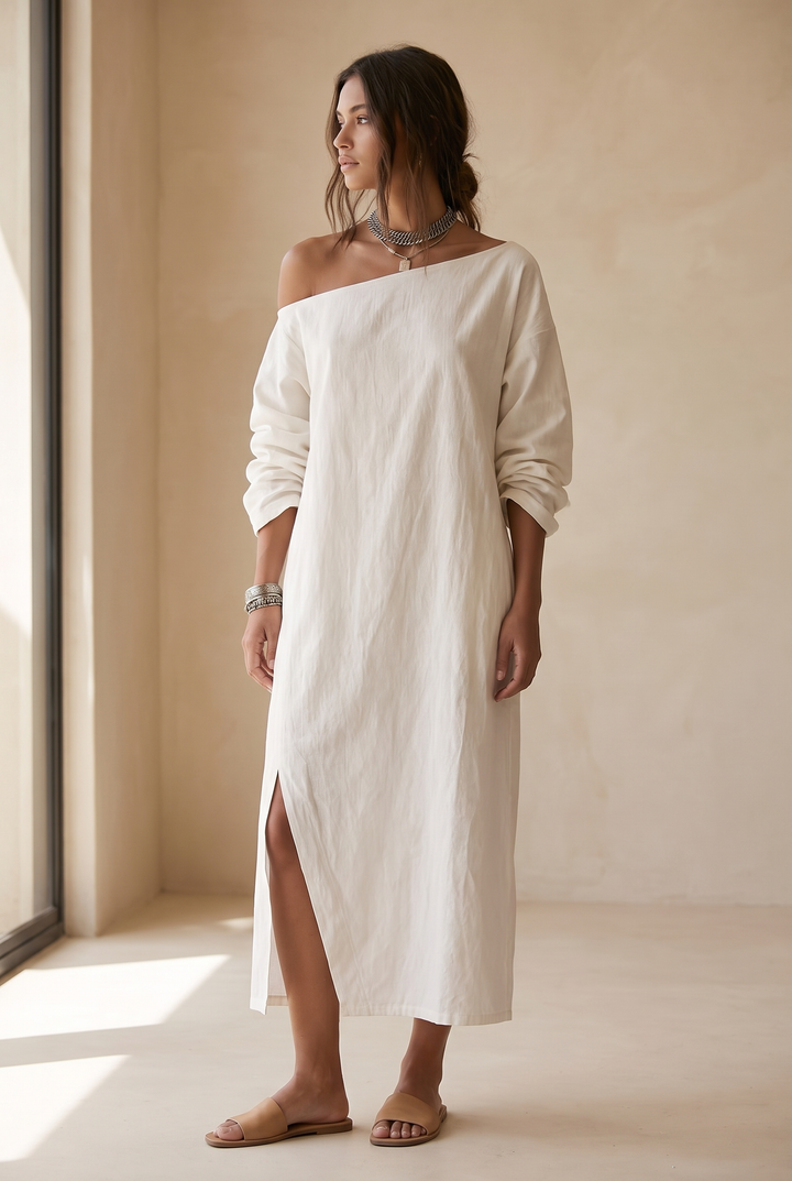 Medusa One-Shoulder Split Hem Midi - front